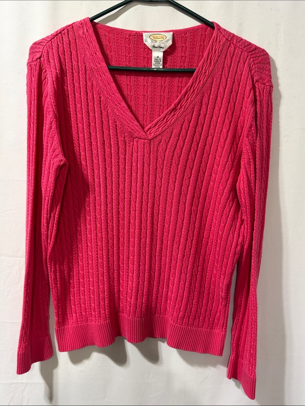 Talbots Hot Pink Cable-Knit V-Neck Sweater